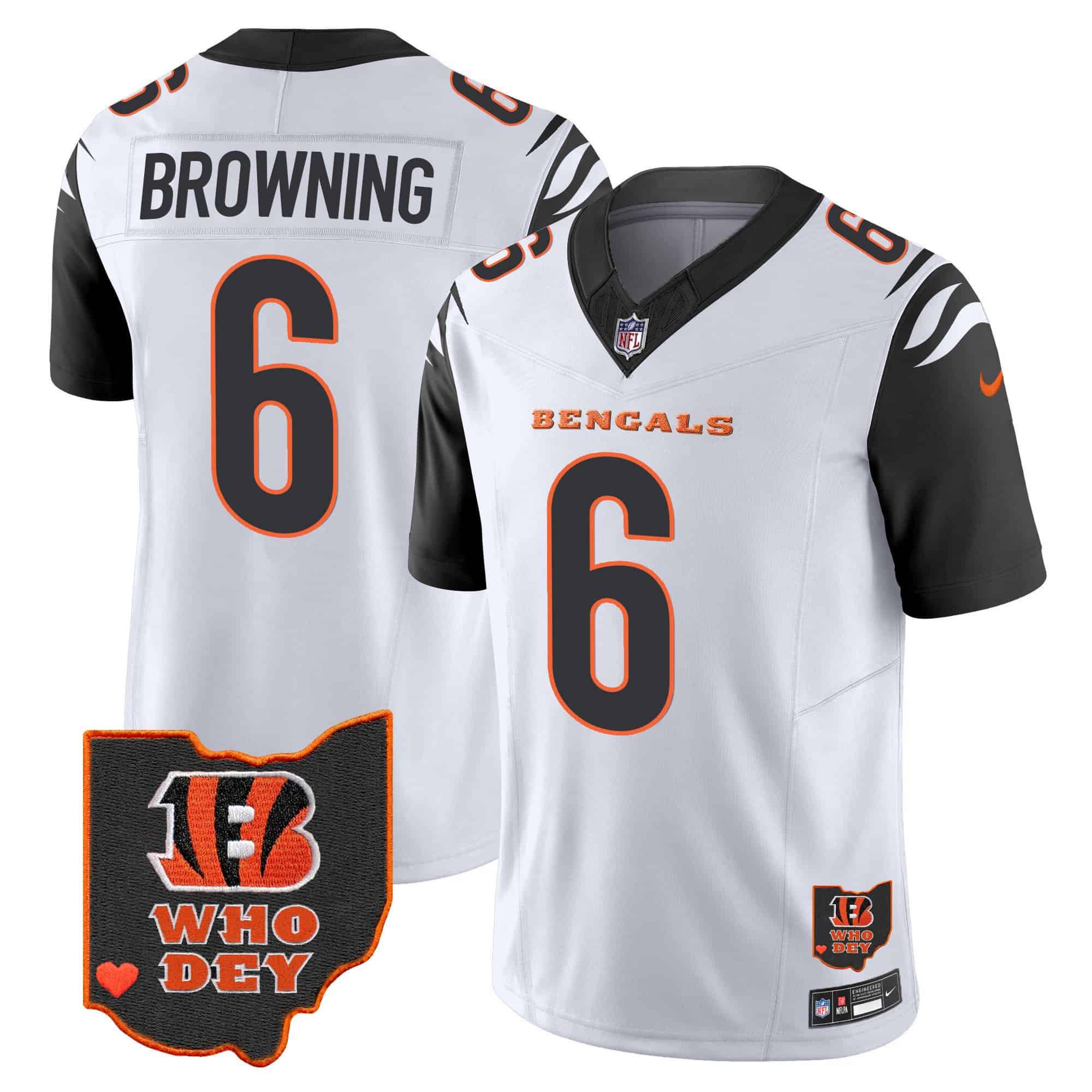 Men Cincinnati Bengals #6 Browning White 2024 Nike Patch Vapor Limited NFL Jersey style 1->indianapolis colts->NFL Jersey